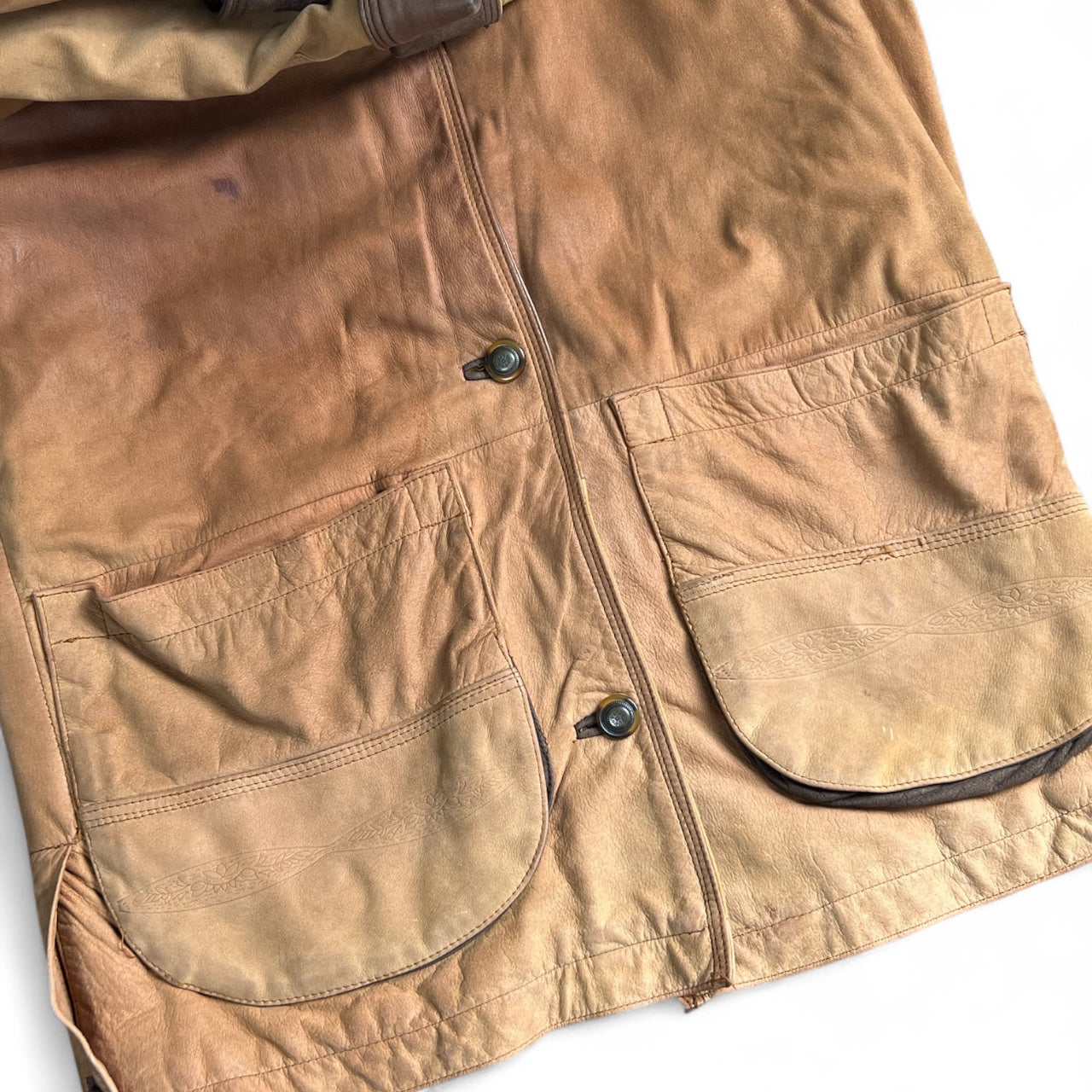 90s Paris Sports Club Brown Leather Chore Jacket Barn Coat Flannel Lined Men’s Small