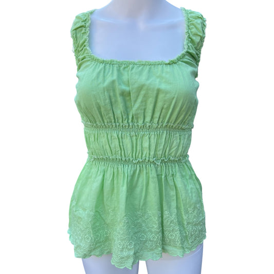 90s Y2K Fang Green Cap Sleeve Eyelet Top Ruched Women’s Large