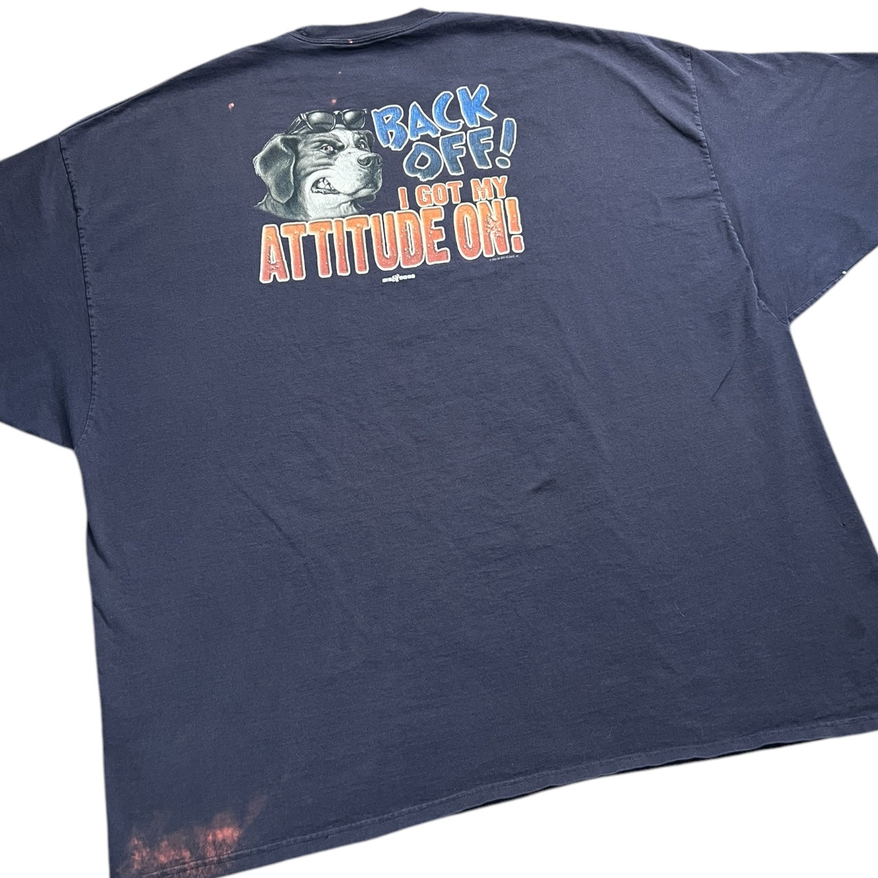 2007 Big Dogs Back Off I Got My Attitude On Baggy Navy Blue Graphic T Shirt Men’s 5XL Thrashed