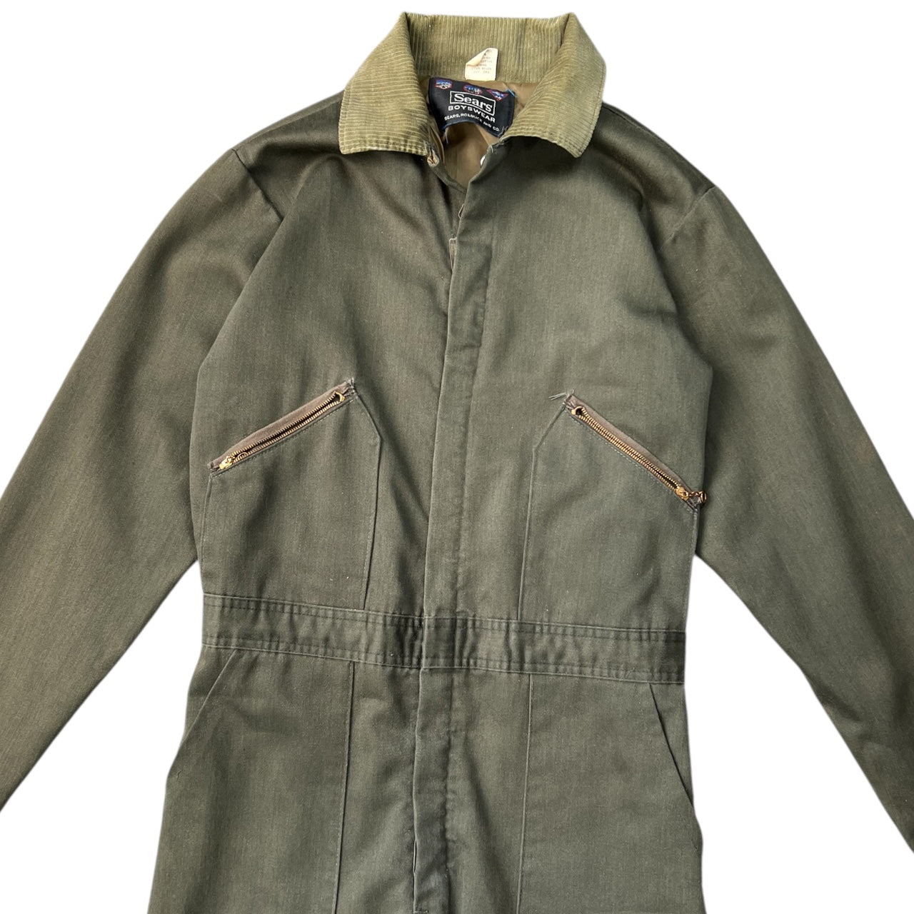 50s 60s Sears Roebuck Boyswear Green Jumpsuit Workwear Coveralls Boy’s XL