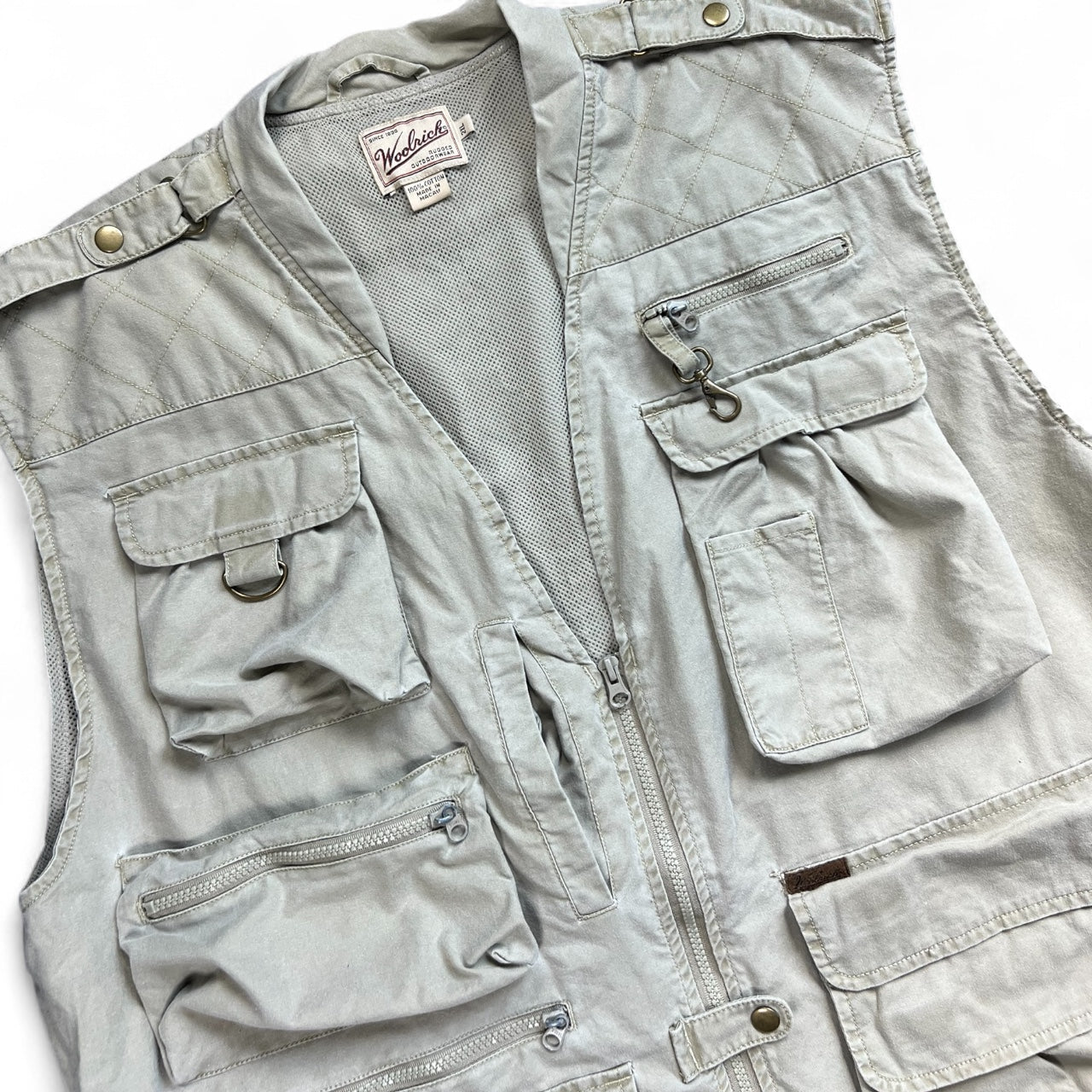Vintage Woolrich Safari Vest Men’s 2XL Hunting Fishing Photography Khaki Zip Up Cargo