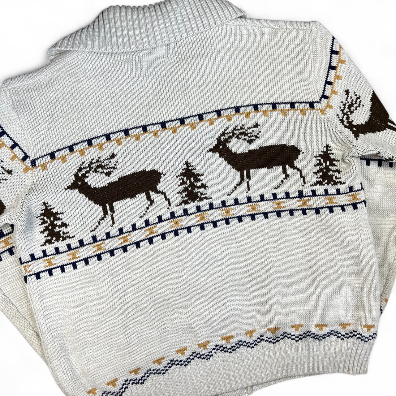 70s Silton Elk Deer Cowichan Acrylic Cardigan Men’s Large Made in Taiwan