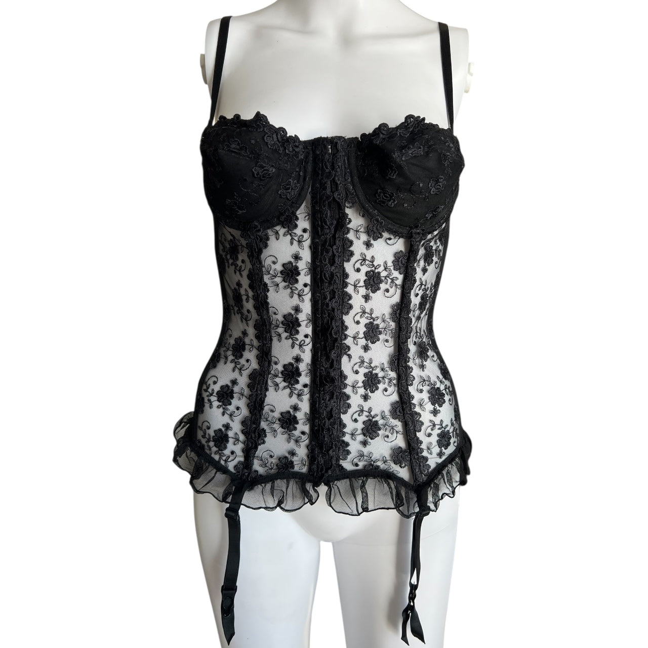 90s Victoria’s Secret Sheer Black Floral Lace Bustier Corset Women’s 34C Goth