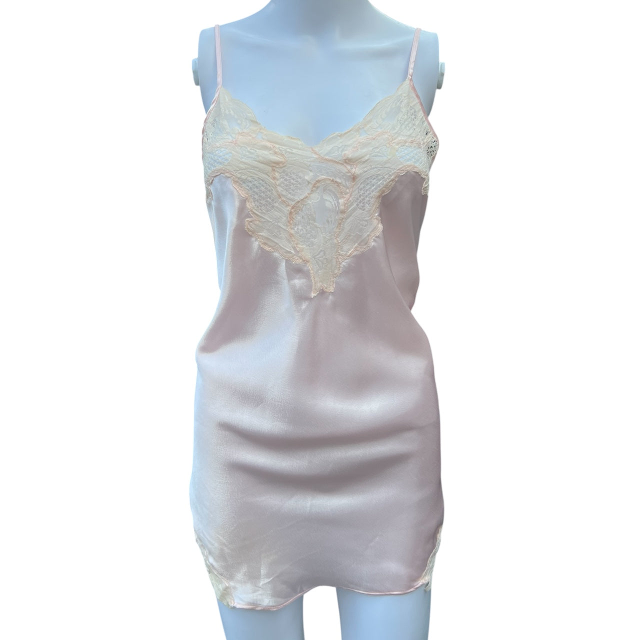 90s Victoria Secret Gold Label Baby Pink Satin Lace Slip Dress Women’s Med