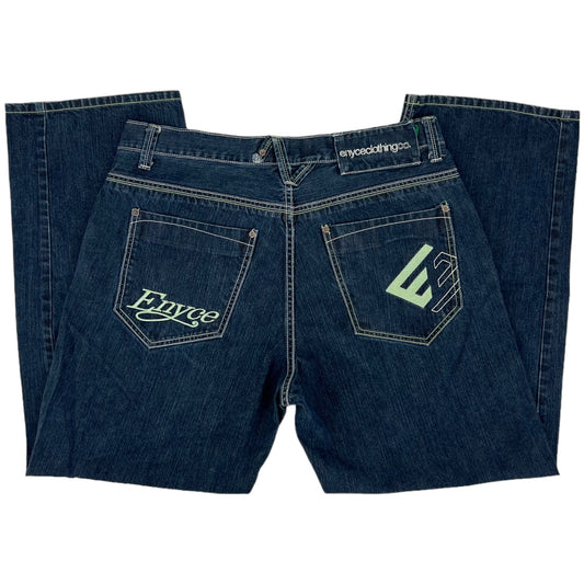 Vintage 90s Y2K Enyce Embroidered Darkwash Baggy Wide Leg Skater Jeans Men’s 38