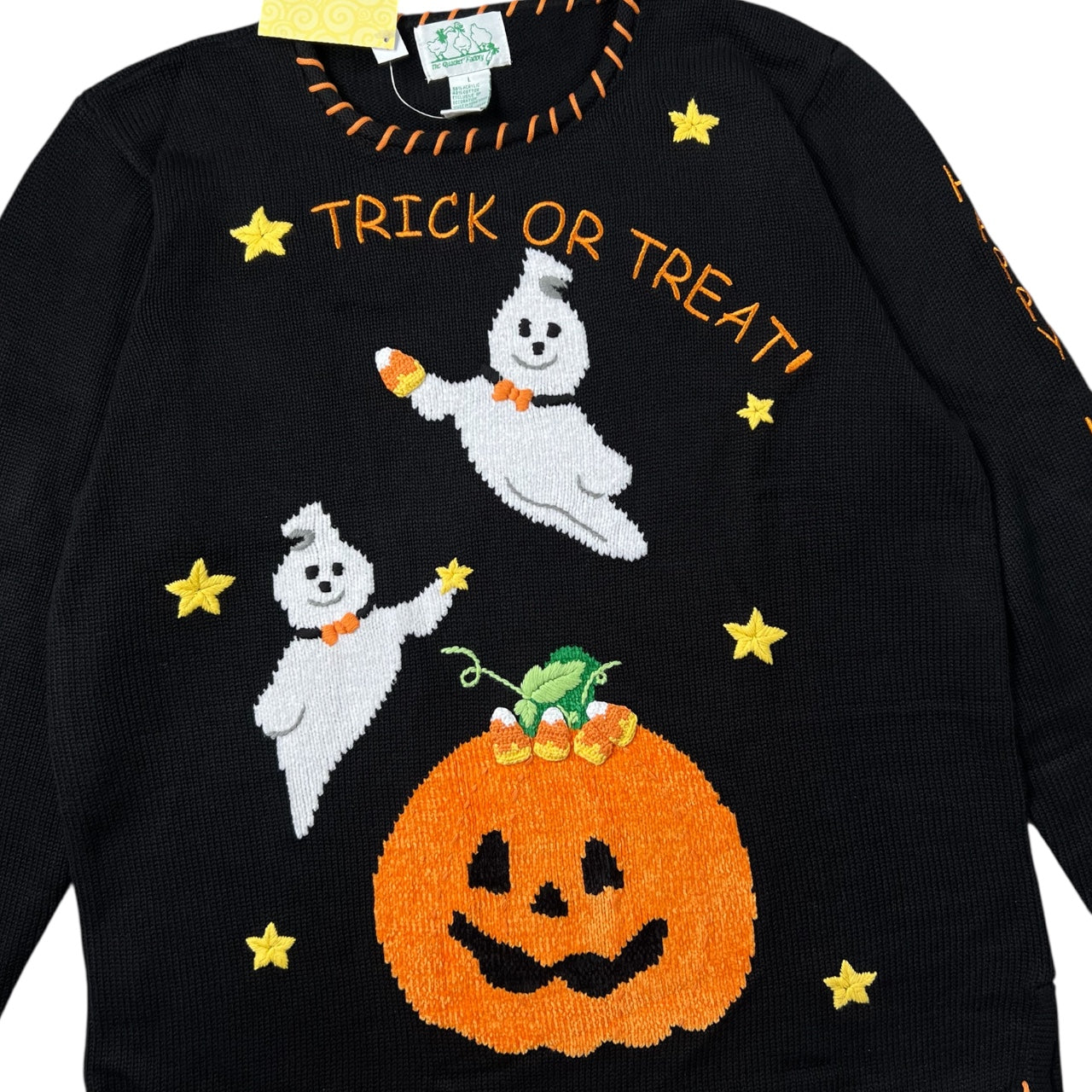 NWT Vintage The Quacker Factory Halloween Ugly Sweater Trick or Treat Ghosts Pumpkin Sequin Women’s Large