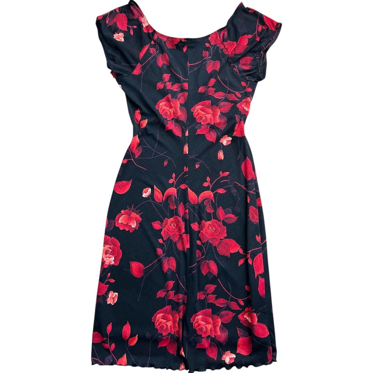 90s Y2K Wet Seat Floral Rose Print Lace Midi Dress Women’s Large Lettuce Hem