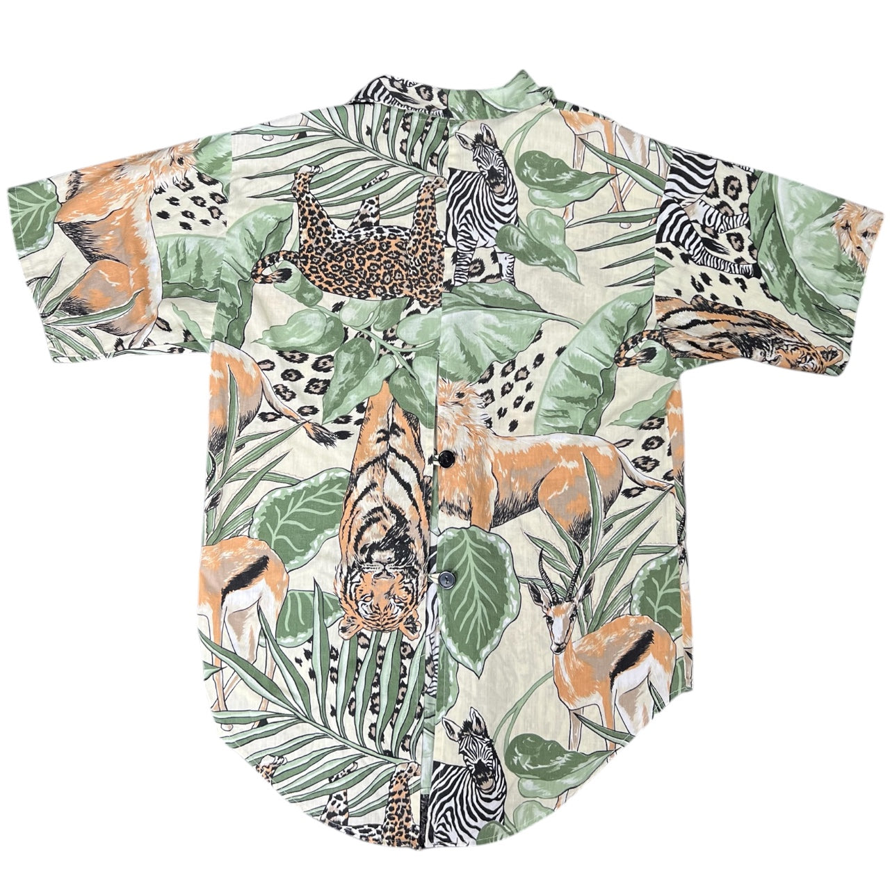 Vintage 80s Liz Thomas Safari Blouse Animal Jungle Print Short Sleeve Womens Med