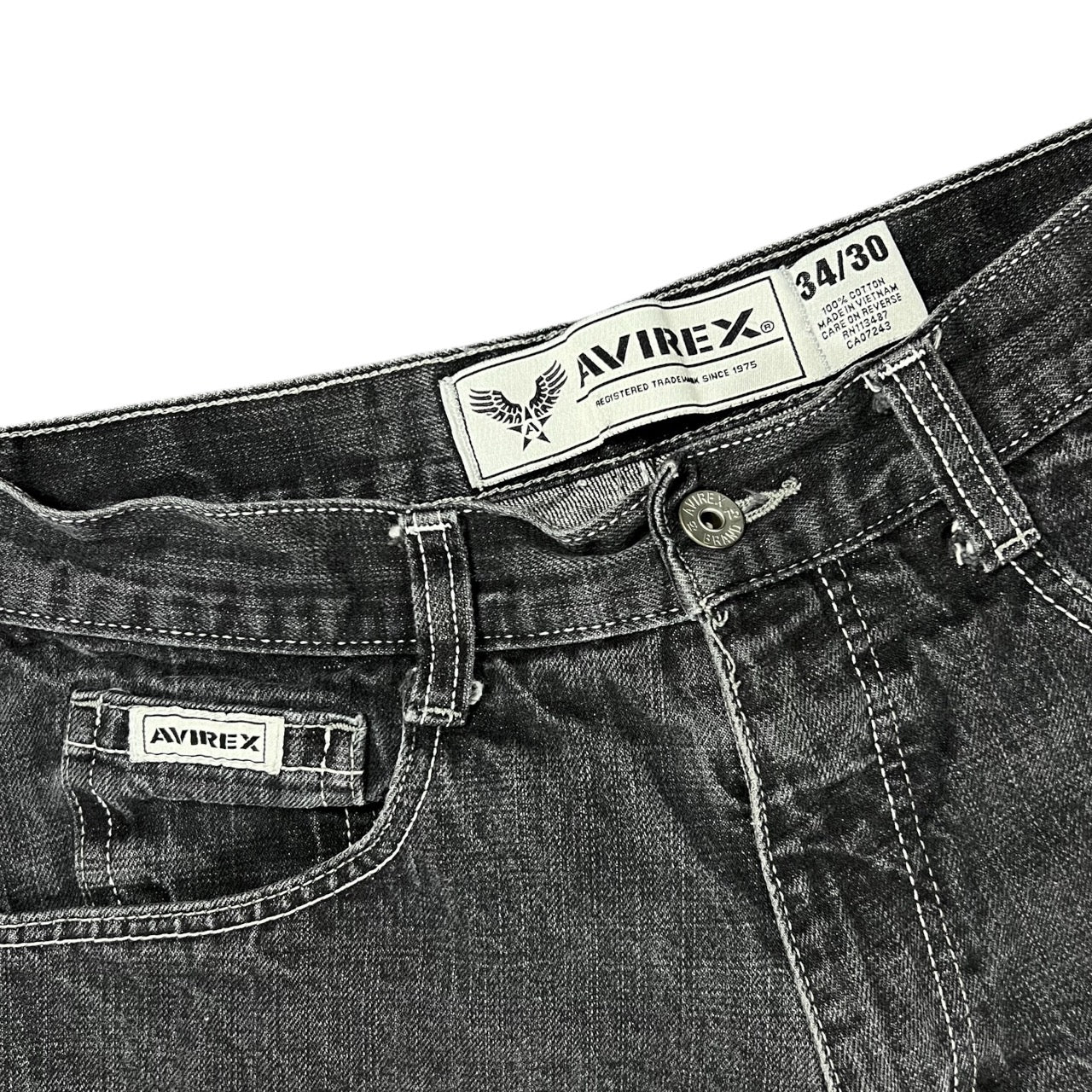 Vintage Y2K Avirex Baggy Embroidered Patch Jeans Faded Gray Mens 34/30