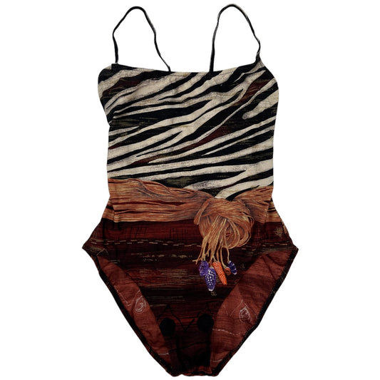 Vintage 1980s Gottex Lycra Jungle Zebra Animal Print One Piece Swimsuit Women’s 10