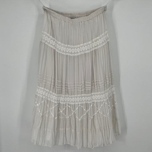 Vintage Paradise NY Boho Tiered Midi Skirt White Lace Ribbon Women’s XL