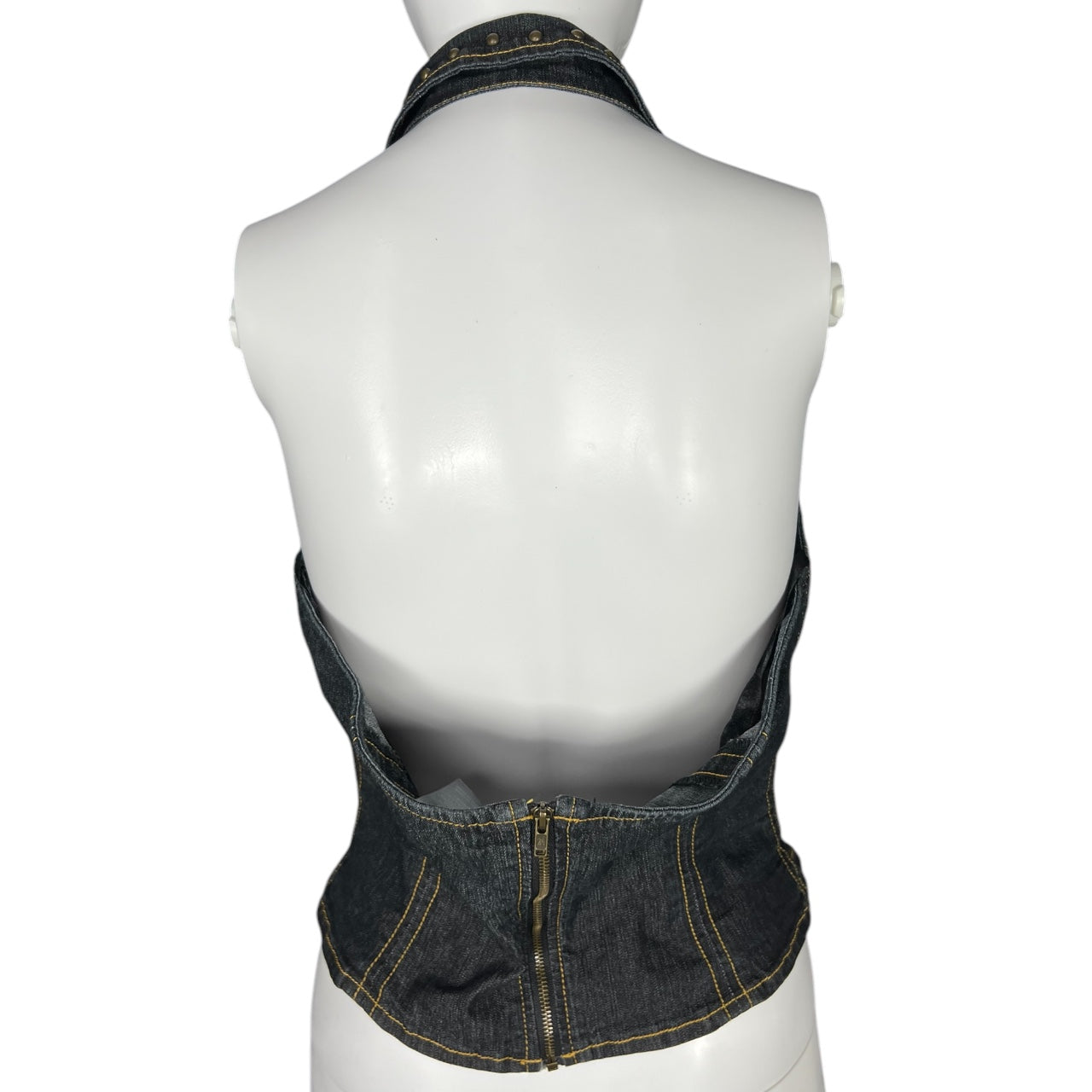 Vintage 90s Y2K Bisou Bisou Michelle Bohbot Studded Denim Halter Top Women’s Med