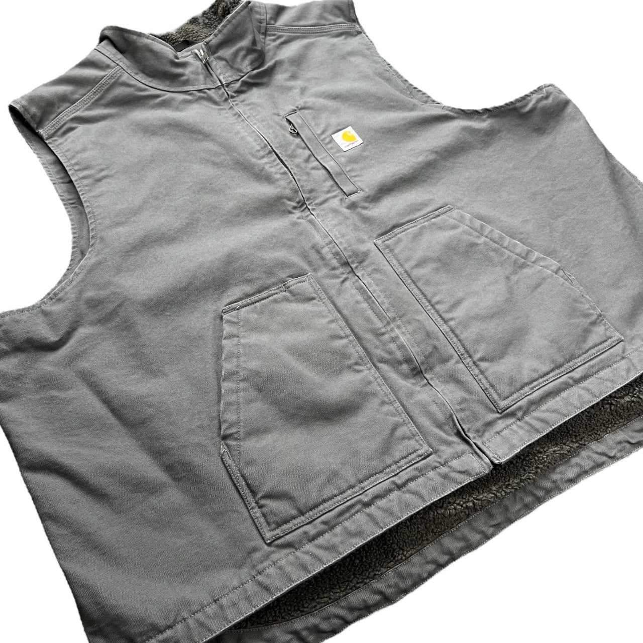 Carhartt Men's Utility Hunting Canvas Full Zip Gray Sherpa Lined Vest Sz 4XL