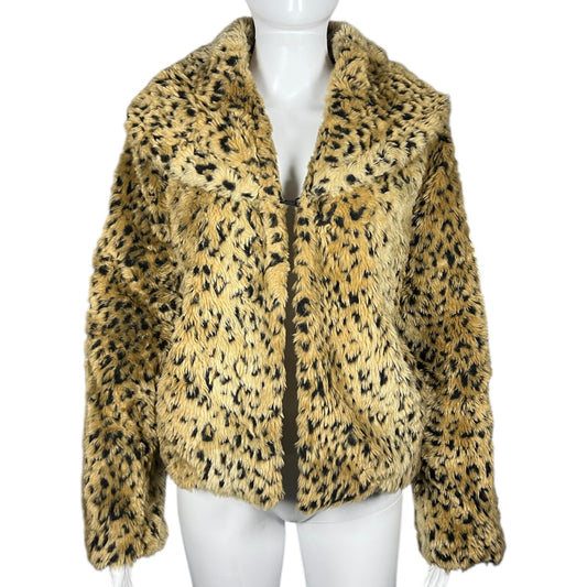 90s Y2K Fever Faux Fur Leopard Print Jacket Open Front Women’s Large Satin Lined