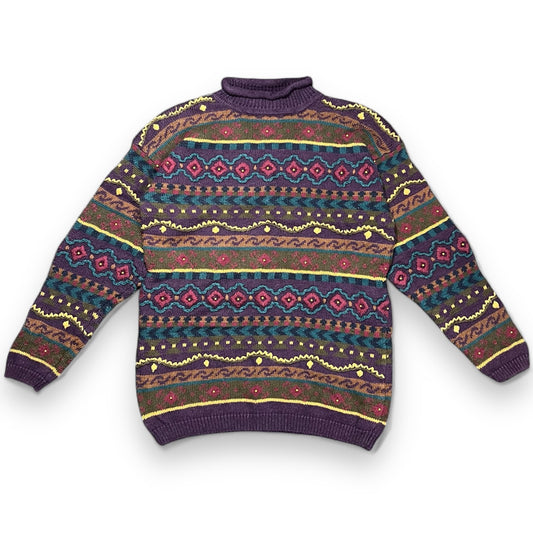 Vintage 80s Stefano International Purple 3D Knit Ugly Sweater Beaded Small