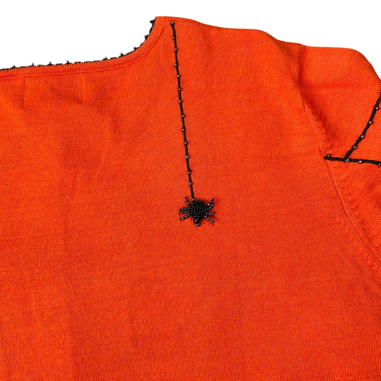 NWT Vintage The Quacker Factory Orange Beaded Spiderweb Ugly Sweater Cardigan Women’s Large Mesh