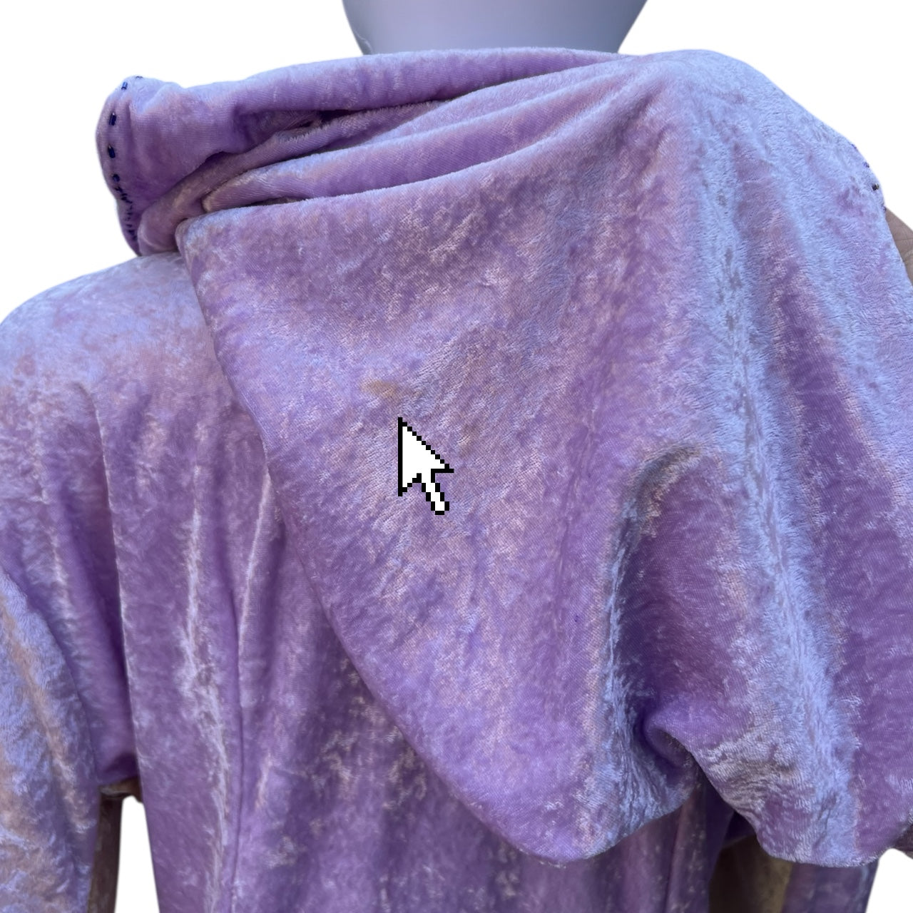 Vintage Handmade Lavender Crushed Velvet Velour Hooded Robe Beaded Fringe Medieval Renn Faire One Size