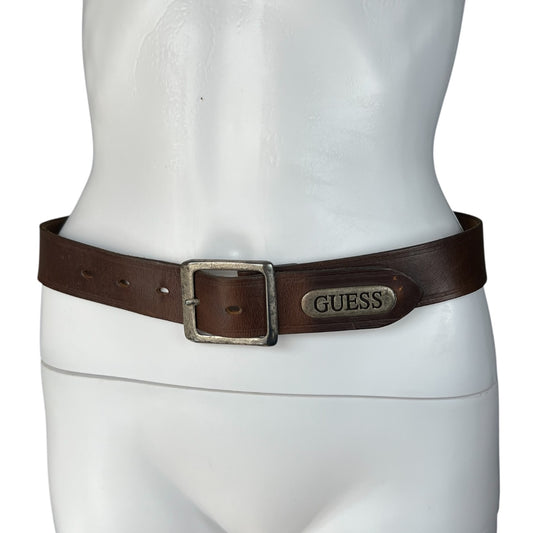 90s Guess Brown Leather Belt Women’s XS Made in USA 30 1/2”