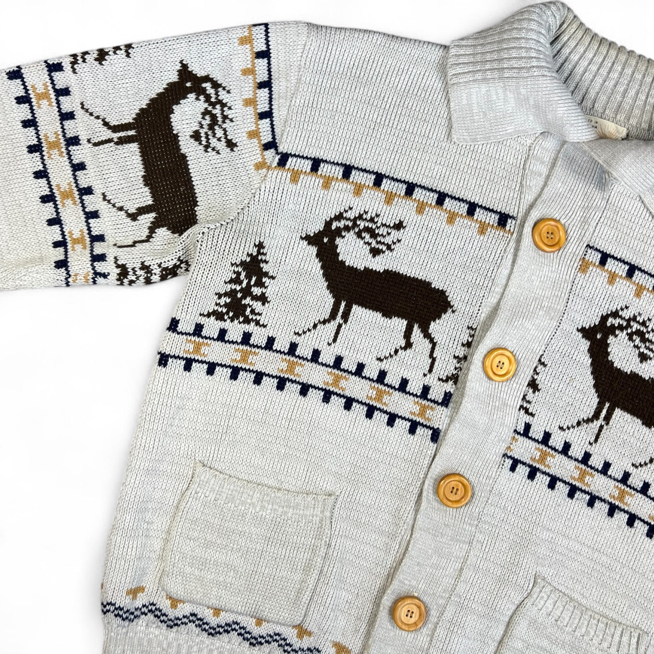 70s Silton Elk Deer Cowichan Acrylic Cardigan Men’s Large Made in Taiwan