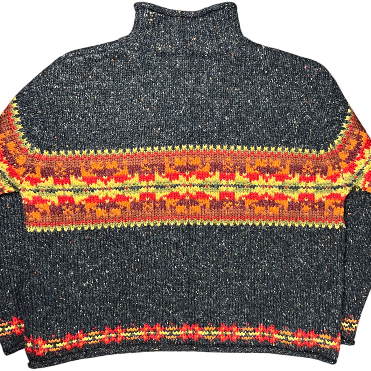 Vintage Abercrombie & Fitch Gray 100% Wool Fall Print Turtle Neck Sweater Mens Medium