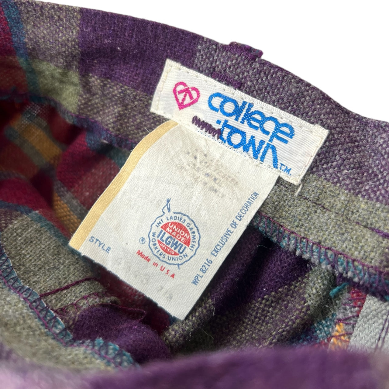 60s College Town Multicolor Plaid Midi Skirt High Waisted Women’s 7/8 XS Union Made ILGWU