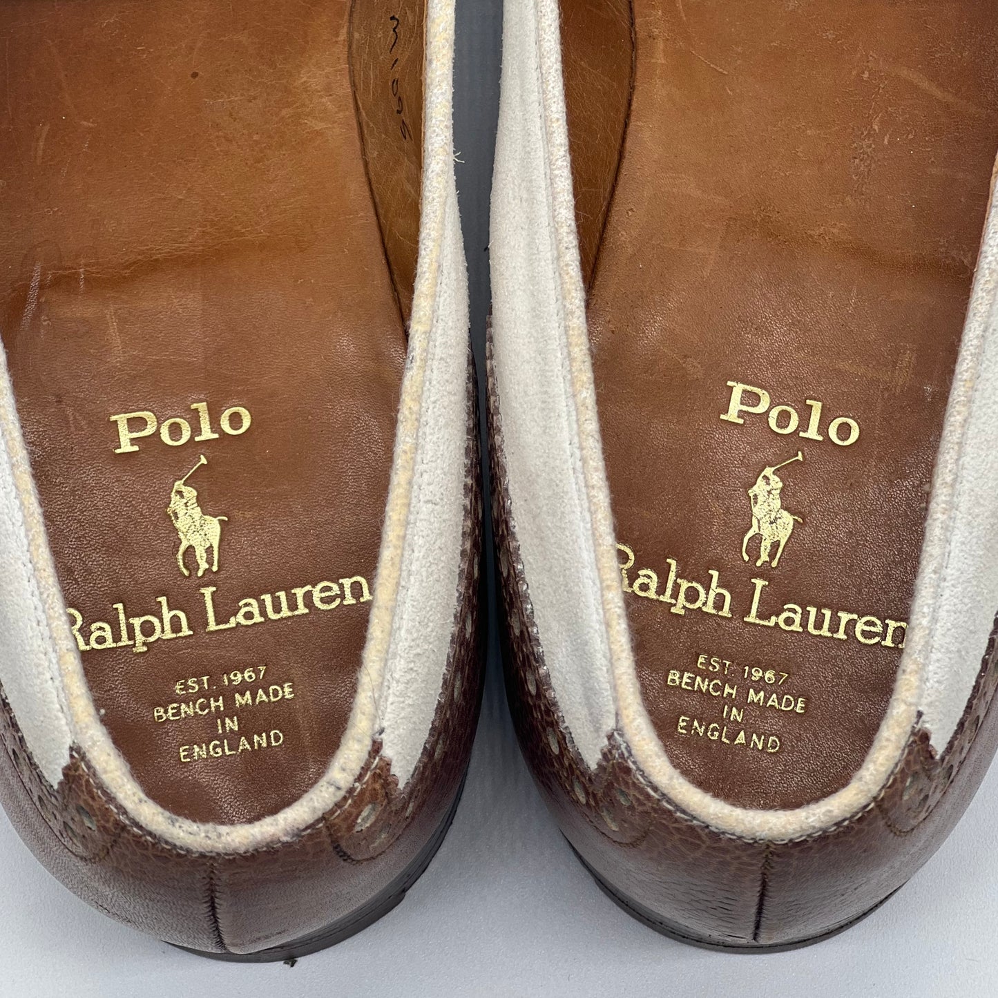 Vintage 90s POLO Ralph Lauren Men's Spectator Two Tone Loafers Fringe Tassle - Bench Made in England - Size 8 1/2 D
