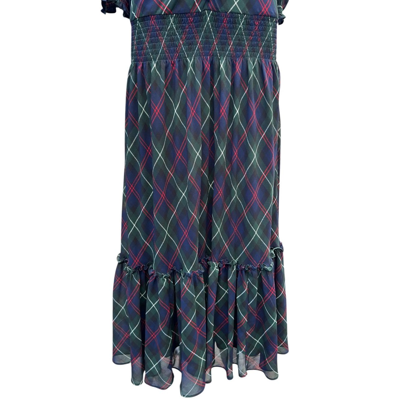 Lauren Ralph Lauren Plaid Georgette Ruffle Midi Dress Women’s 14