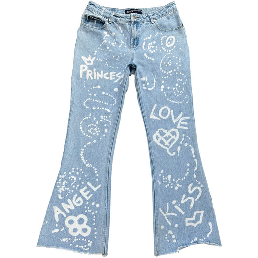 Vintage 90s Y2K Stephen Hardy Squeeze Graffiti Flare Bell Bottom Jeans Women’s 11/12