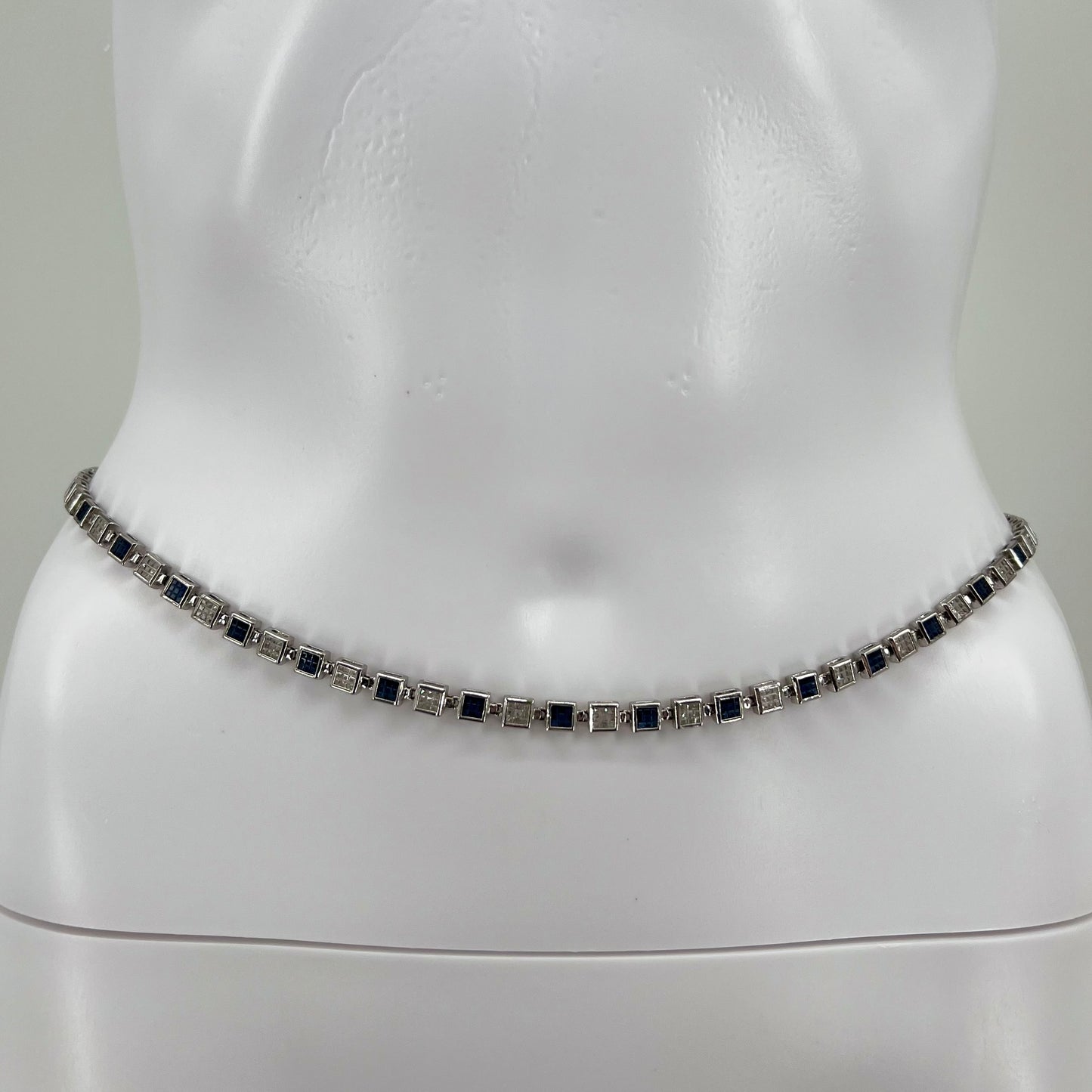 Vintage 925 Sterling Silver Waist Chain Belt Blue / Clear Faux Gemstones 37” 74g