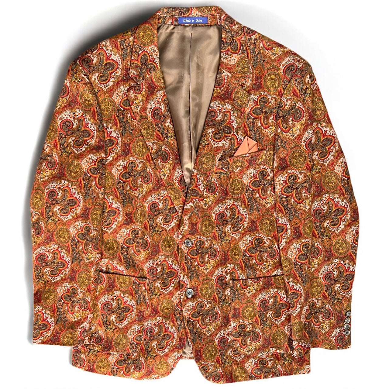 Alan Flusser Brown Corduroy Paisley Blazer Jacket Multicolor Mens L