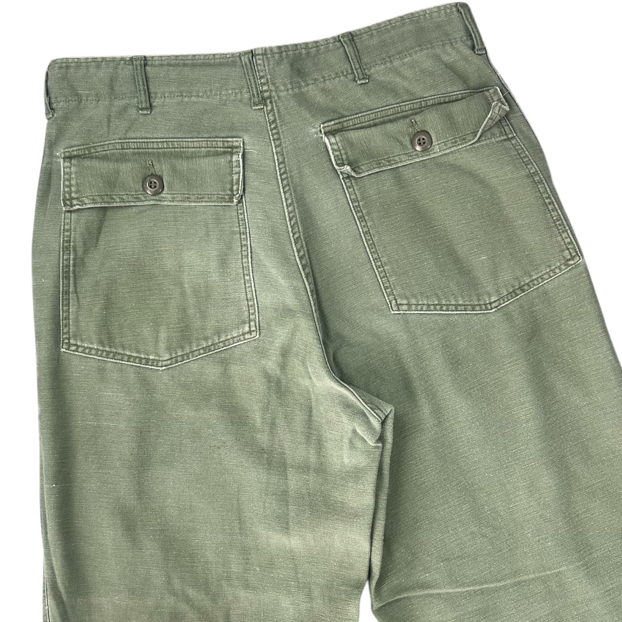 60s US Army OG-107 Sateen Utility Pants Button Fly 34x33 Military USGI