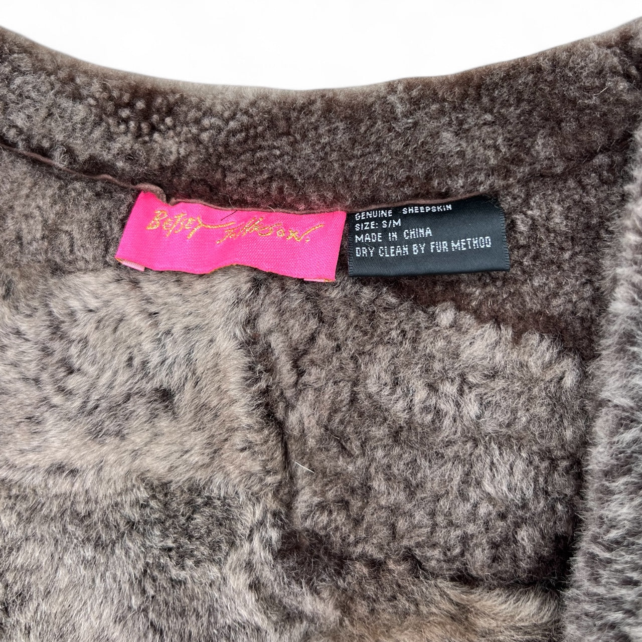 Y2K Betsy Johnson Brown Sheepskin Patchwork Studded Vest Women’s S/M