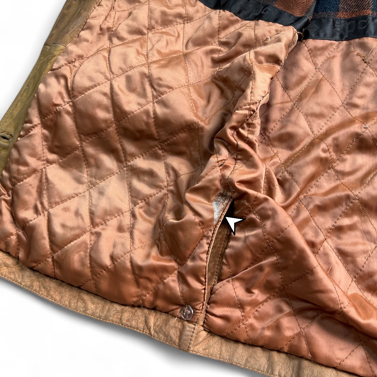 90s Paris Sports Club Brown Leather Chore Jacket Barn Coat Flannel Lined Men’s Small