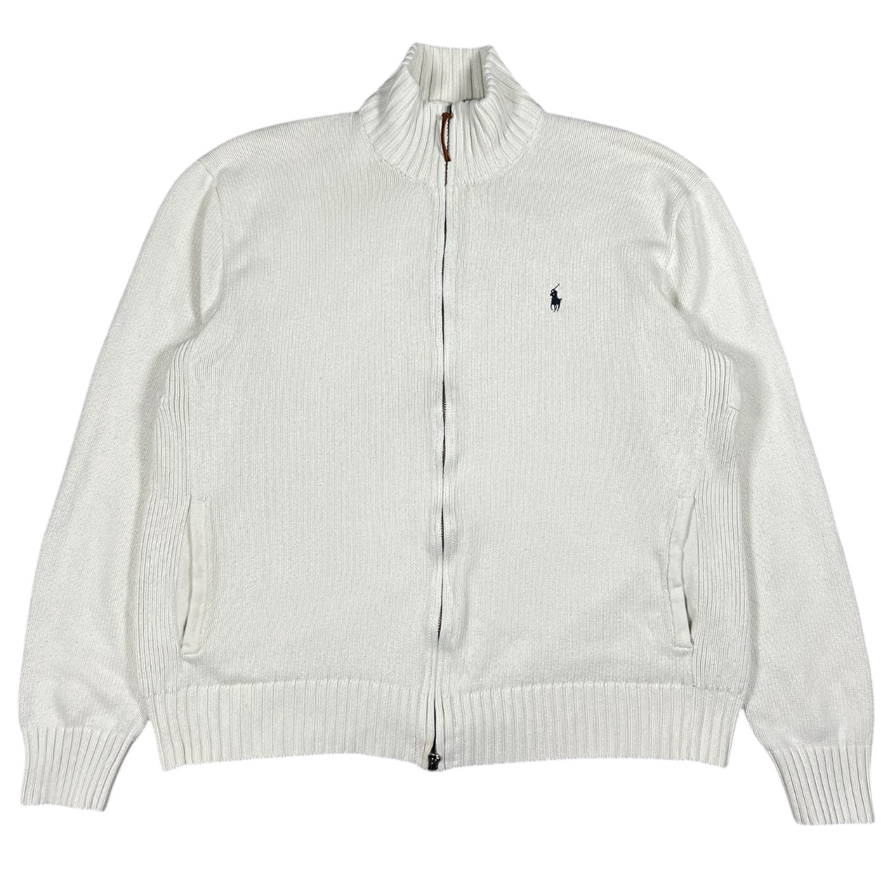 Vintage Polo Ralph Lauren Full Zip Mock Neck Sweater Embroidered Pony Men’s XL 100% Cotton Two Way Zip