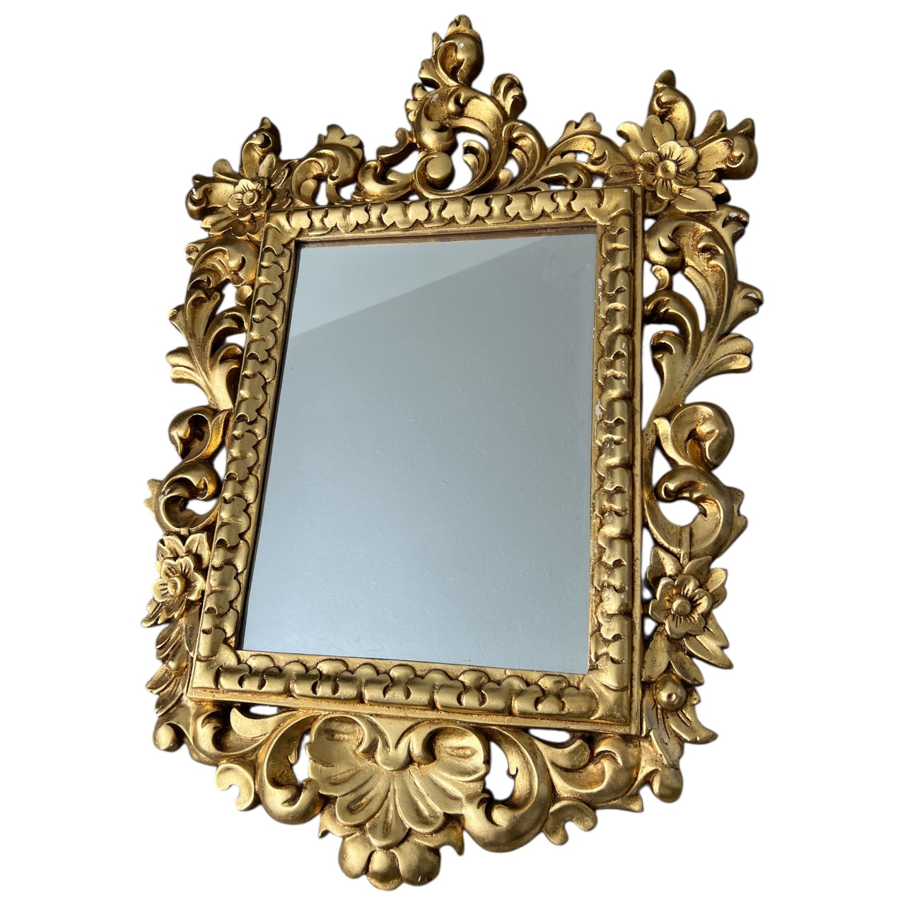 Vintage Baroque / Rococo Gilded Wall Mirror Handmade in Spain Ceramic 30”x21.5”