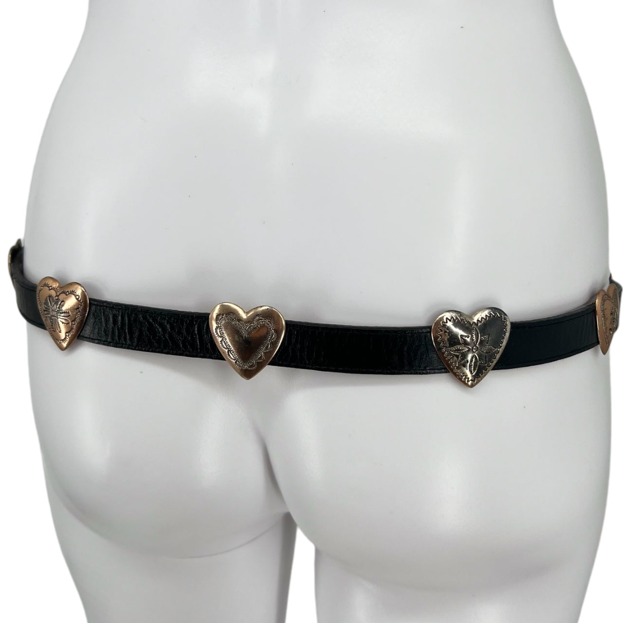 Vintage 1991 Justin’s Black Leather Belt Silver Tone Heart Concho Design Sz 32