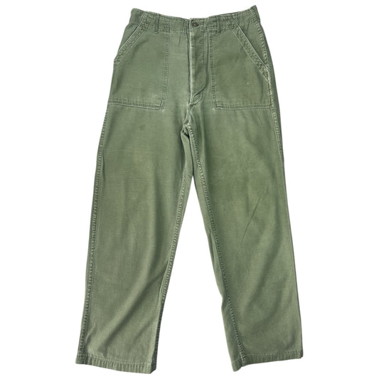 60s US Army OG-107 Sateen Utility Pants Button Fly 34x33 Military USGI