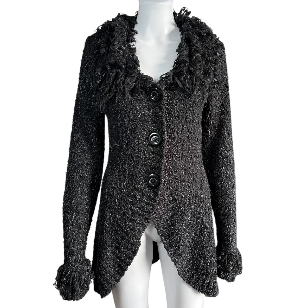 Y2K John fashion Sweater Goth Fringe Trim Cardigan Wool Blend Women’s Small