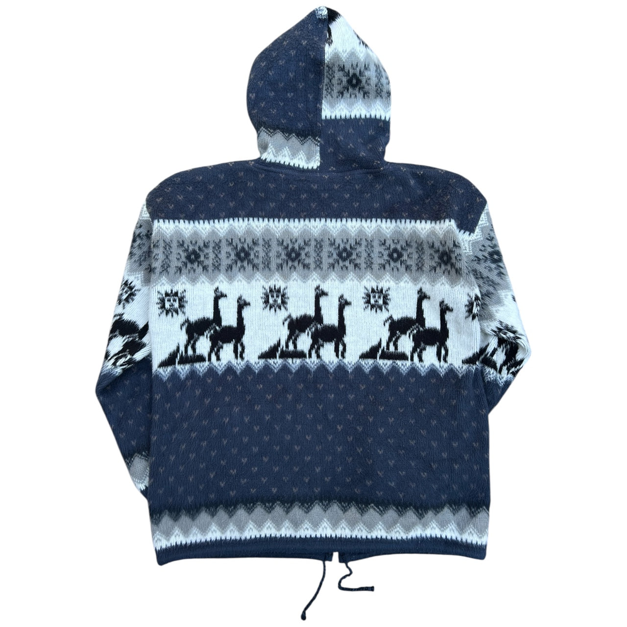 Yari Artesanias Hooded Wool Zip Up Jacket Llama Aztec Men’s XL