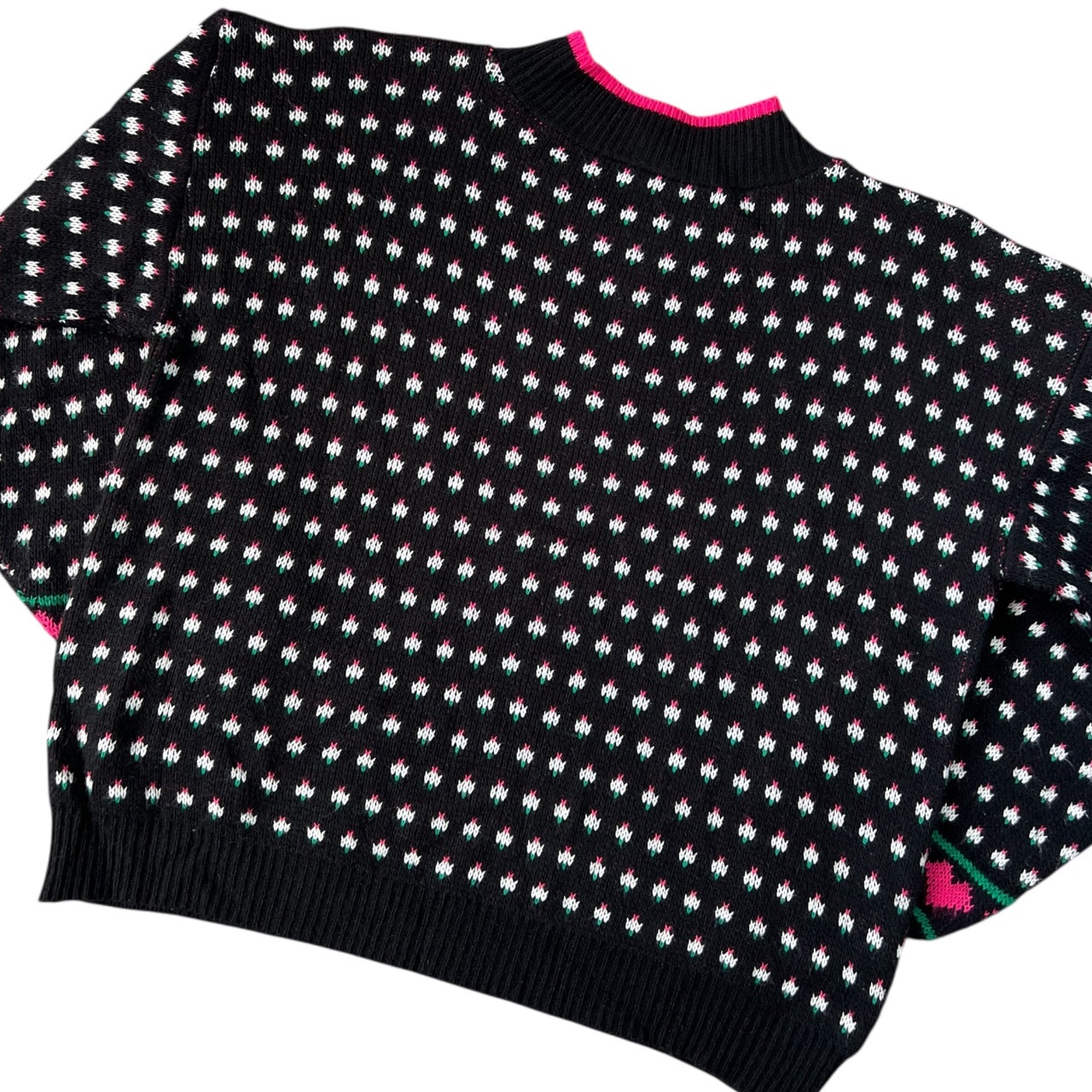 90s Jane Adam’s Cat Grandma Sweater Hearts Polka Dot Women’s Large Made in USA