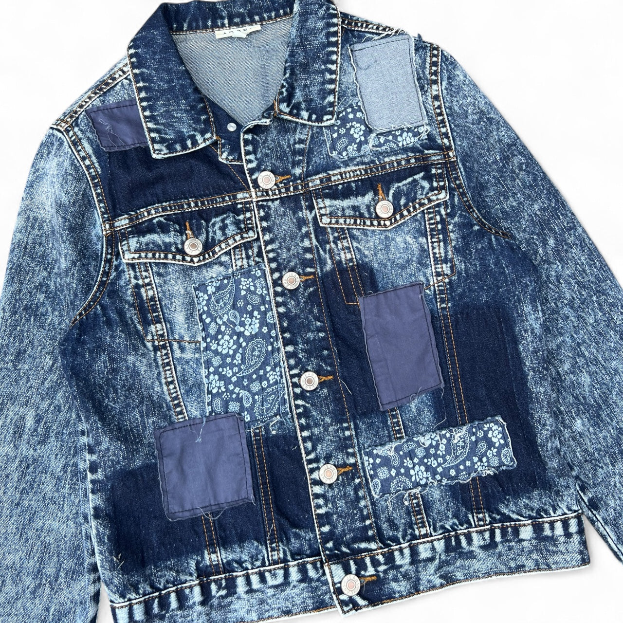 Adore Paisley Patchwork Acid Wash Denim Trucker Jacket Women’s Small