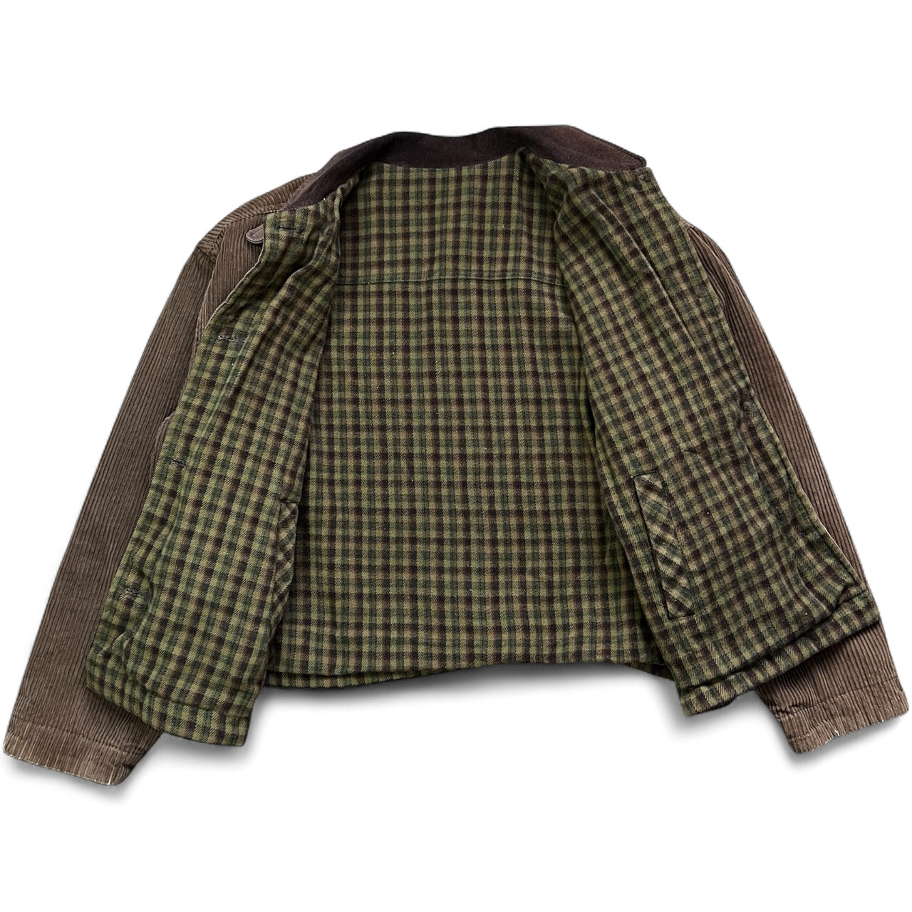 90s JL Colebrook Brown Corduroy Utility Jacket Crop Cut Leather Collar Men’s Large Reversible