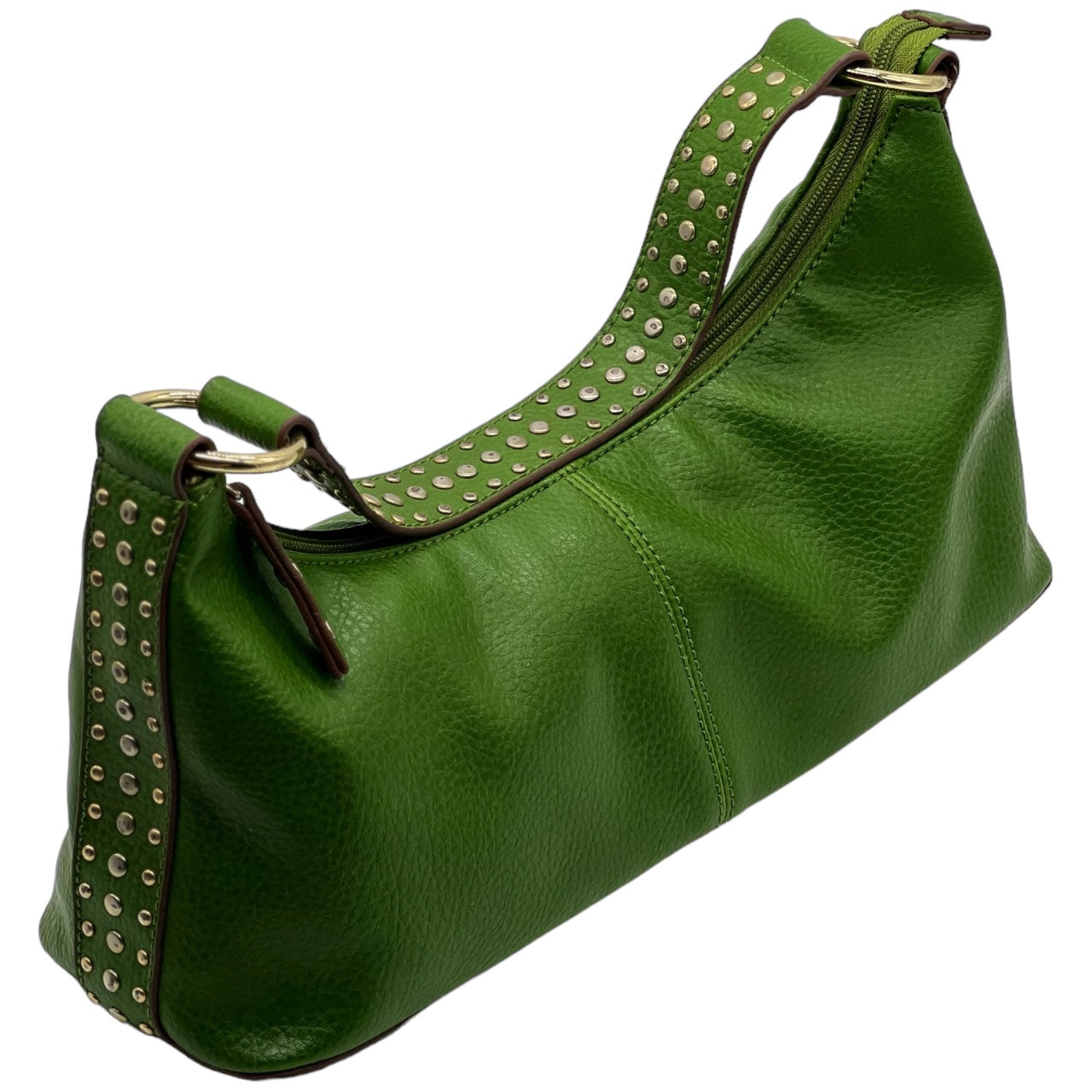 Vintage 90s Y2K Bisou Bisou Michelle Bohbot Lime Green Leather Studded Shoulder Bag