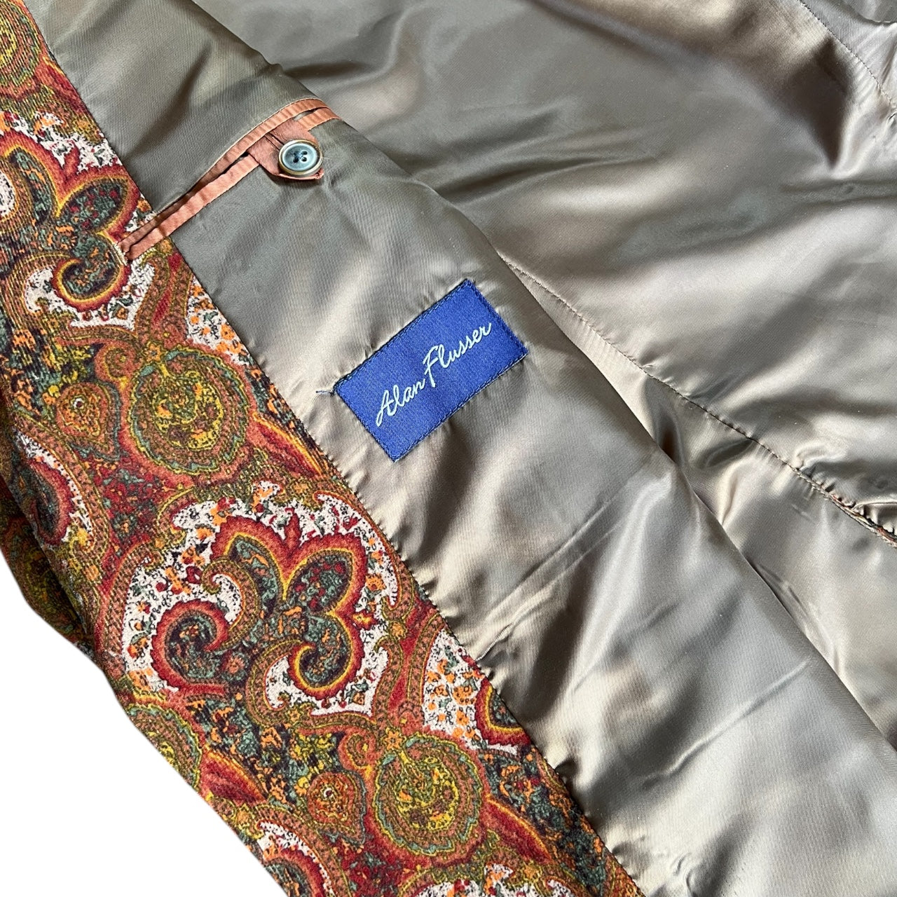 Alan Flusser Brown Corduroy Paisley Blazer Jacket Multicolor Mens L