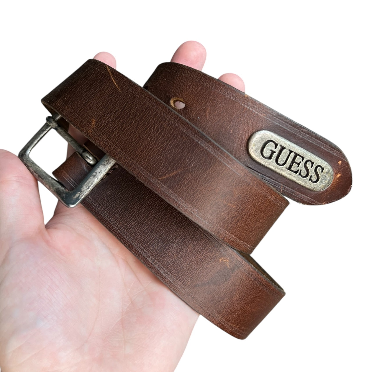 90s Guess Brown Leather Belt Women’s XS Made in USA 30 1/2”