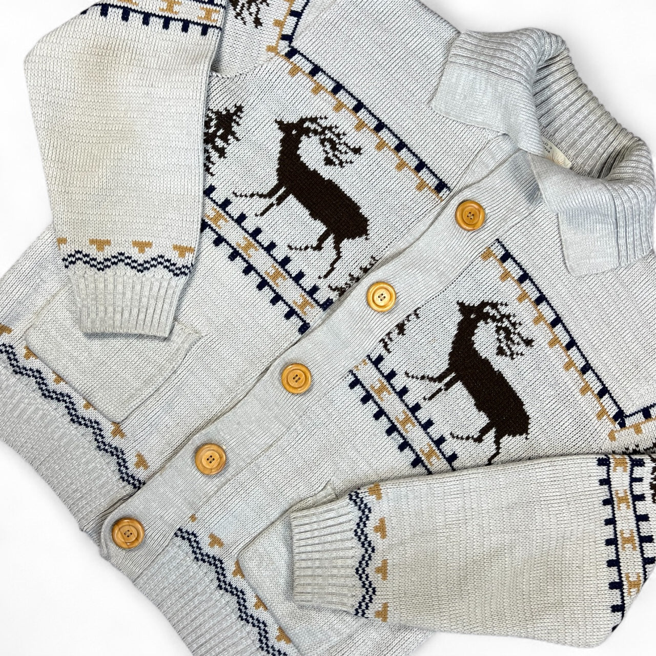 70s Silton Elk Deer Cowichan Acrylic Cardigan Men’s Large Made in Taiwan