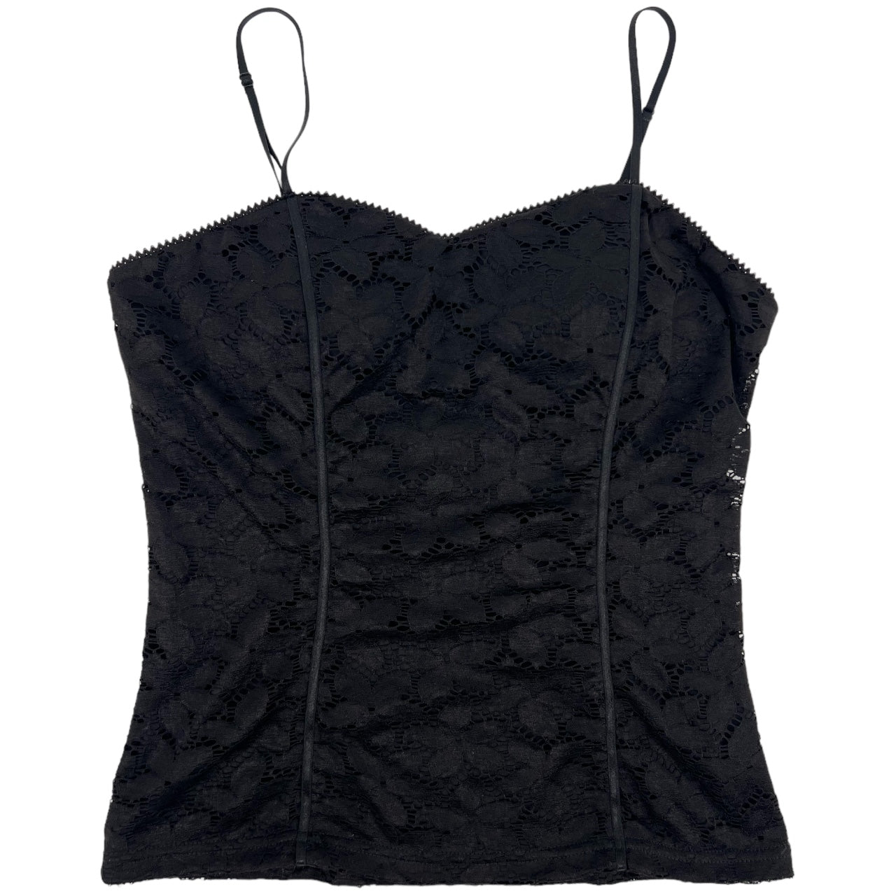 Vintage Y2K XOXO Black Floral Lace Ruched Cami Top Womens XL