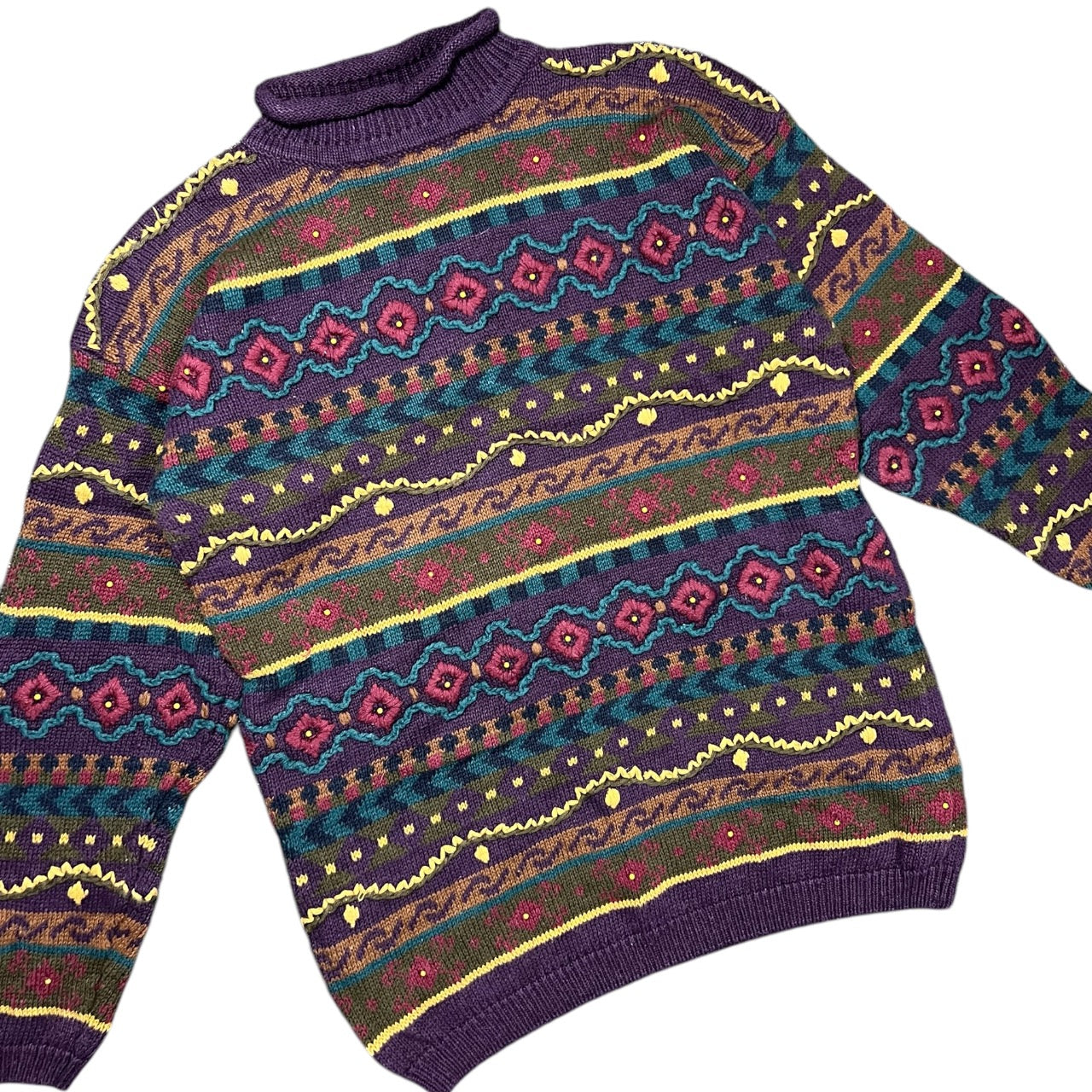 Vintage 80s Stefano International Purple 3D Knit Ugly Sweater Beaded Small