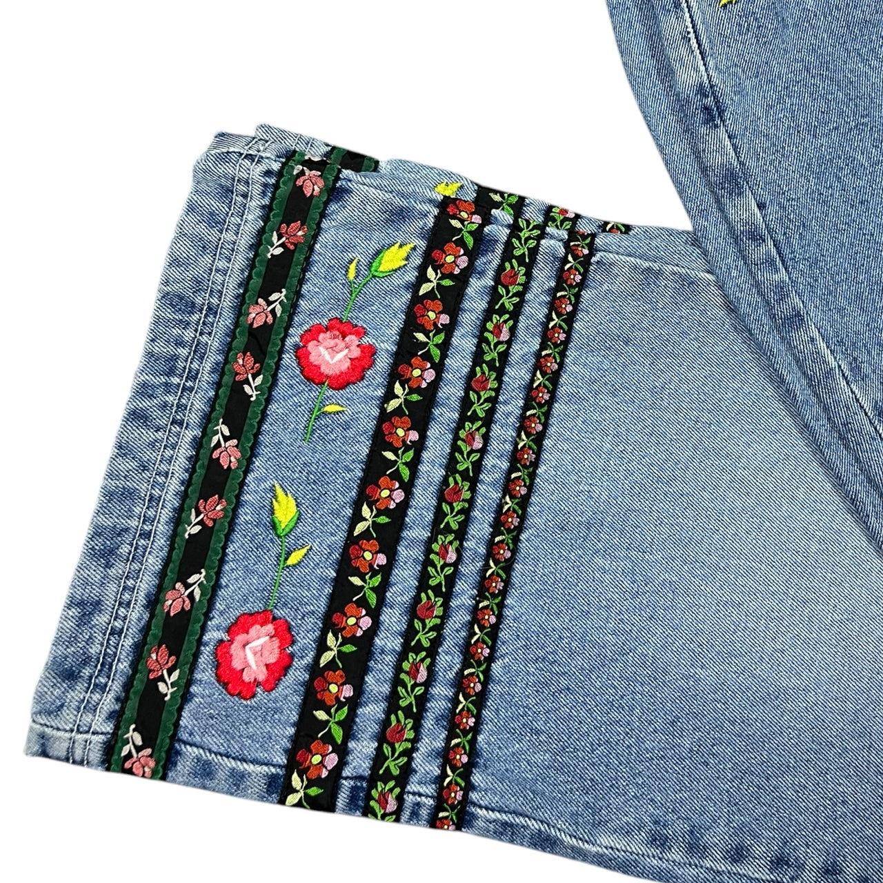 Vintage 90s RVT Boho Embroidered Floral Straight Leg High Rise Jeans Womens 20 Plus Size