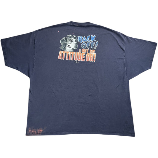 2007 Big Dogs Back Off I Got My Attitude On Baggy Navy Blue Graphic T Shirt Men’s 5XL Thrashed